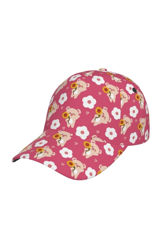 Unisex Piggy Sunflower Pattern Baseball Cap Unisex Washed Classic Adjustable Hat