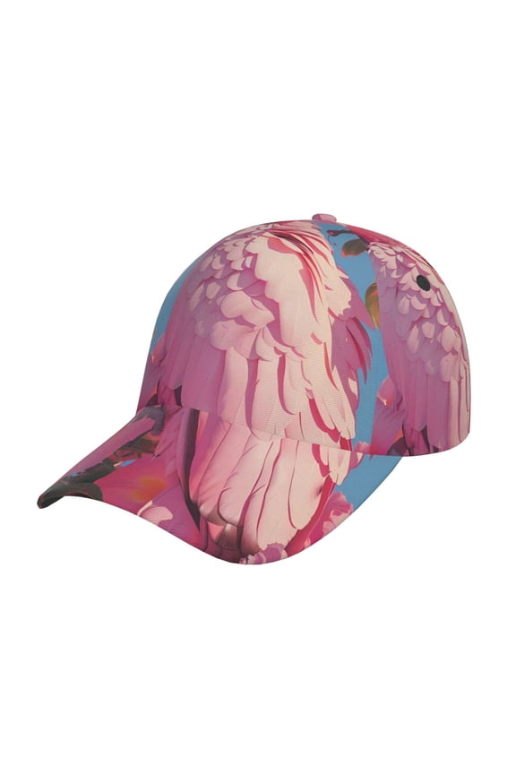 Unisex Pink Parrot Tropical Blossoms Pattern Baseball Cap Unisex Washed Classic Adjustable Hat