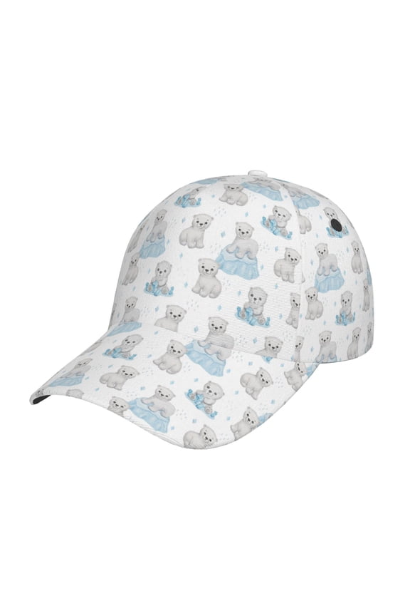 Unisex Playful Polar Bear Pals Pattern Baseball Cap Unisex Washed Classic Adjustable Hat