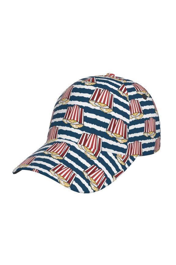 Unisex Popcorn On Blue Lines Pattern Baseball Cap Unisex Washed Classic Adjustable Hat