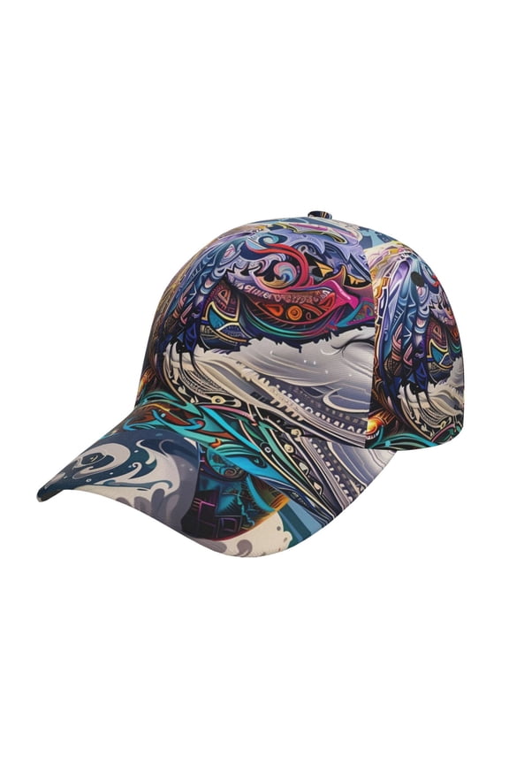 Unisex Psychedelic Shark Artwork Pattern Baseball Cap Unisex Washed Classic Adjustable Hat