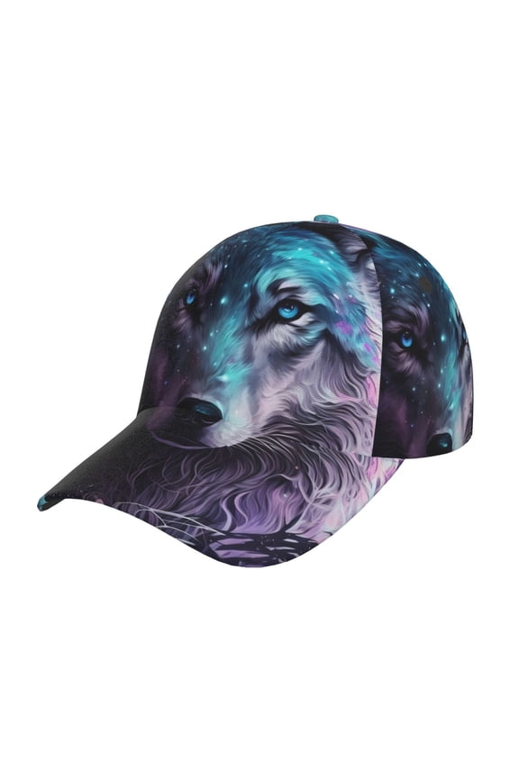 Unisex Purple Sky Wolf Pattern Baseball Cap Unisex Washed Classic Adjustable Hat