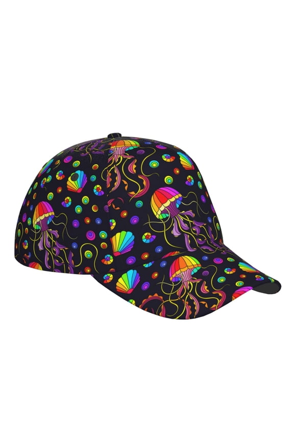 Unisex Rainbow Jellyfishes Pattern Baseball Cap Unisex Washed Classic Adjustable Hat
