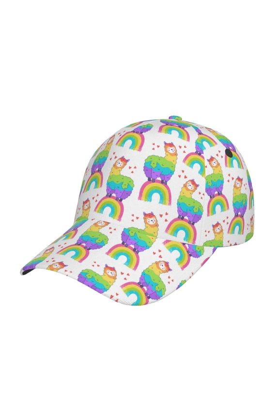Unisex Rainbow Llama Pattern Baseball Cap Unisex Washed Classic Adjustable Hat