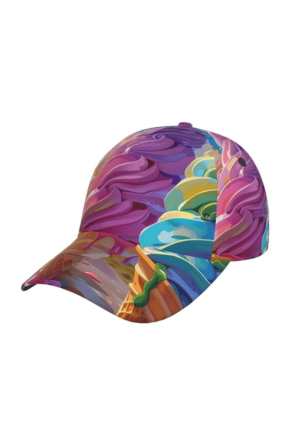 Unisex Rainbow Melting Ice Cream Pattern Baseball Cap Unisex Washed Classic Adjustable Hat