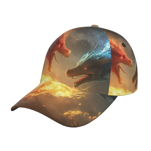 Kdxio Unisex Red And Blue Fire Dragon B Pattern Baseball Cap Unisex Washed Classic Adjustable Hat