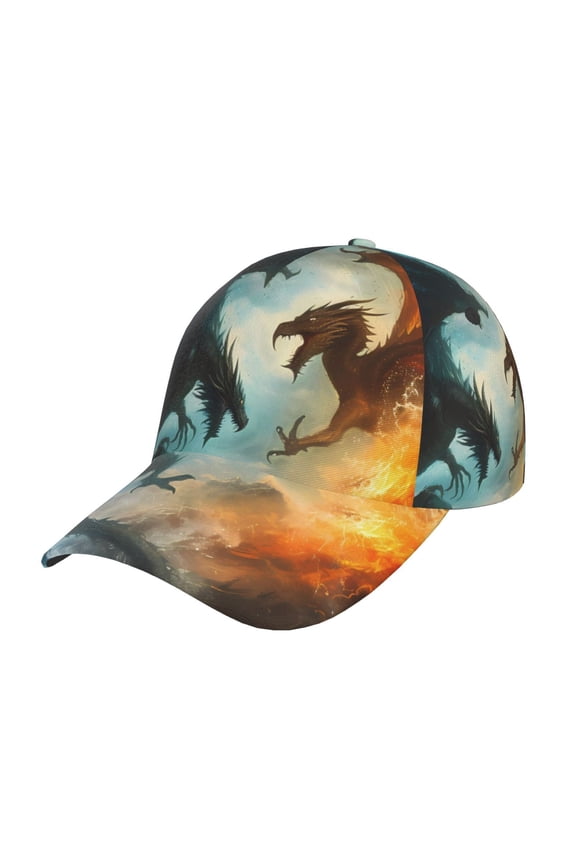 Unisex Red And Blue Flame Wave Dragon Pattern Baseball Cap Unisex Washed Classic Adjustable Hat