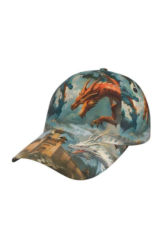 Unisex Red Blue Dragon Battle Epic Pattern Baseball Cap Unisex Washed Classic Adjustable Hat