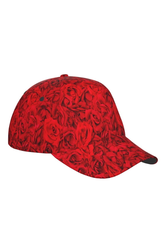 Unisex Red Rose Pattern Baseball Cap Unisex Washed Classic Adjustable Hat