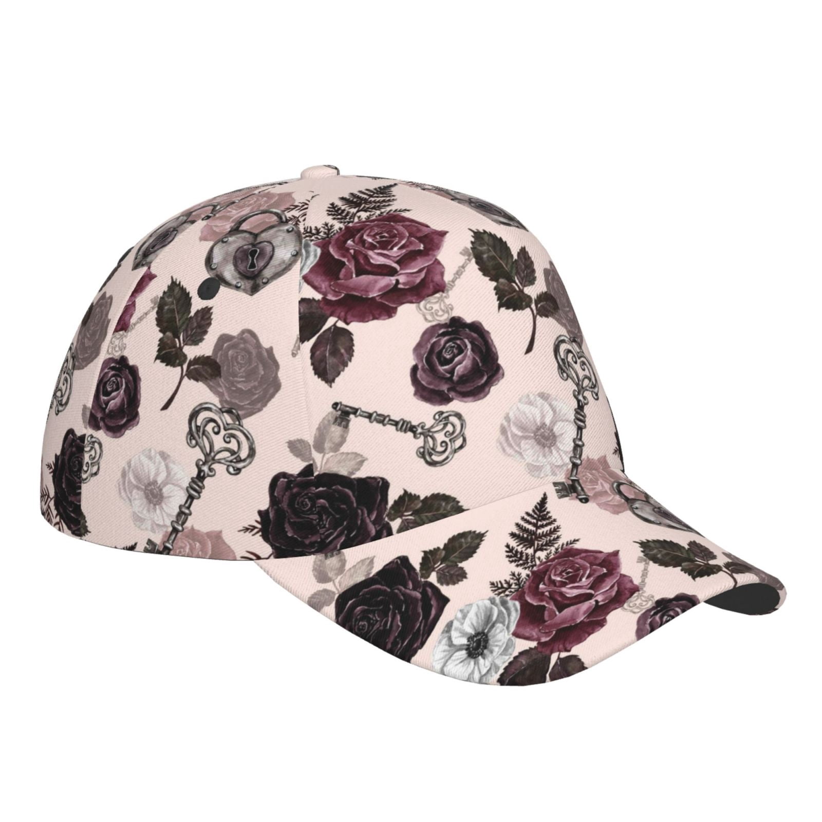 Kdxio Unisex Retro Red Black Roses Pattern Baseball Cap Unisex Washed ...