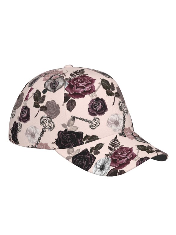 Unisex Retro Red Black Roses Pattern Baseball Cap Unisex Washed Classic Adjustable Hat