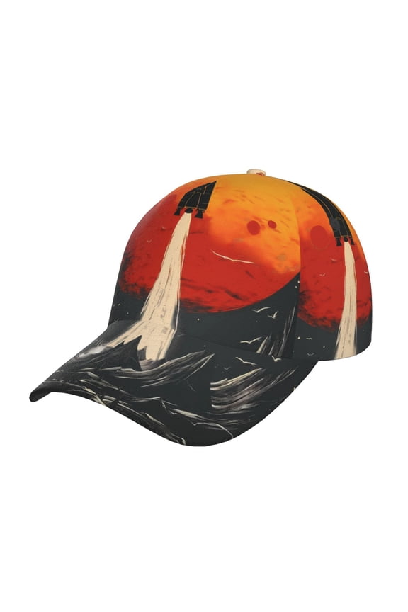 Unisex Retro Space Rocket Launch Pattern Baseball Cap Unisex Washed Classic Adjustable Hat
