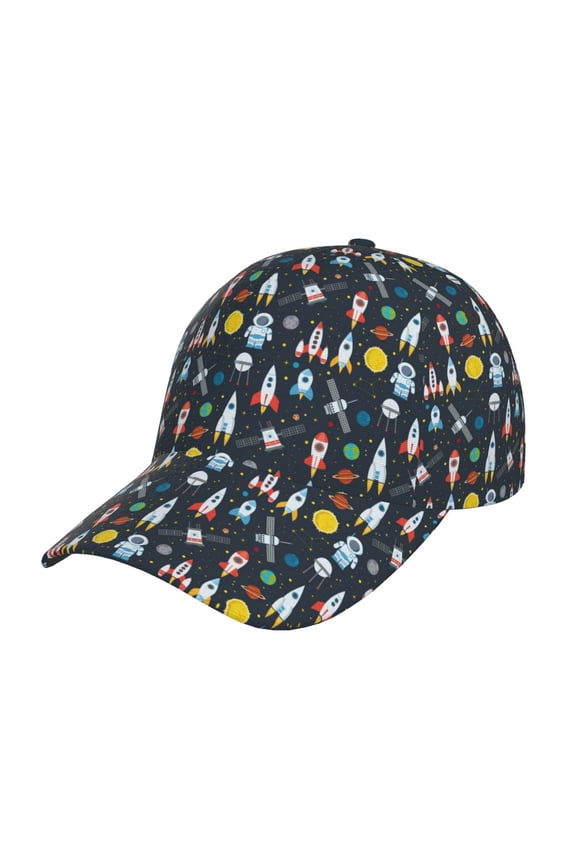 Unisex Rocket Space Pattern Baseball Cap Unisex Washed Classic Adjustable Hat