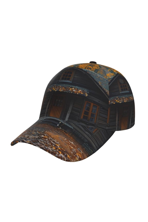 Unisex Rustic Cabin Autumn Forest Pattern Baseball Cap Unisex Washed Classic Adjustable Hat