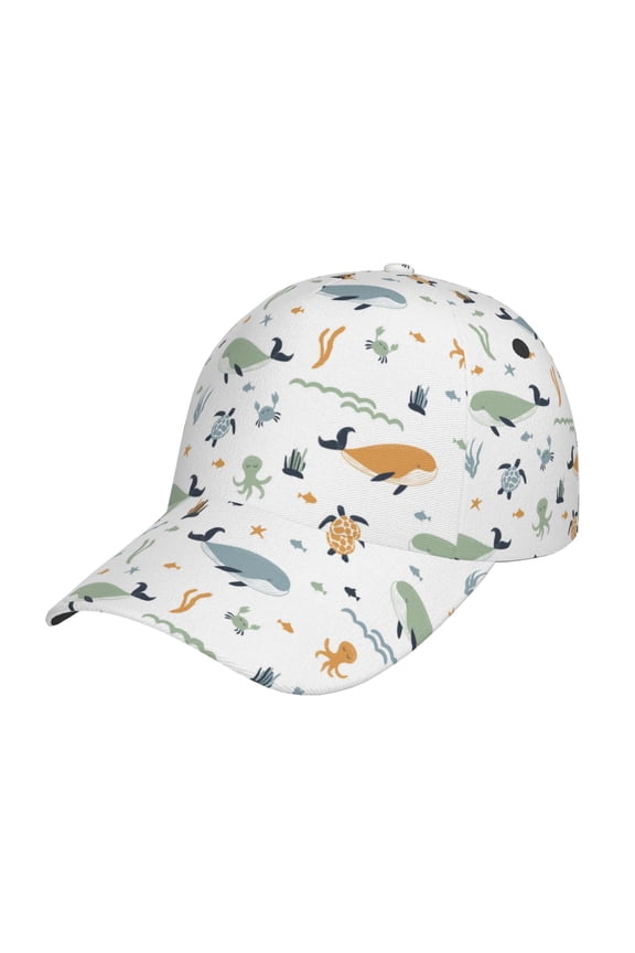 Unisex Sea Creatures Pattern Baseball Cap Unisex Washed Classic Adjustable Hat