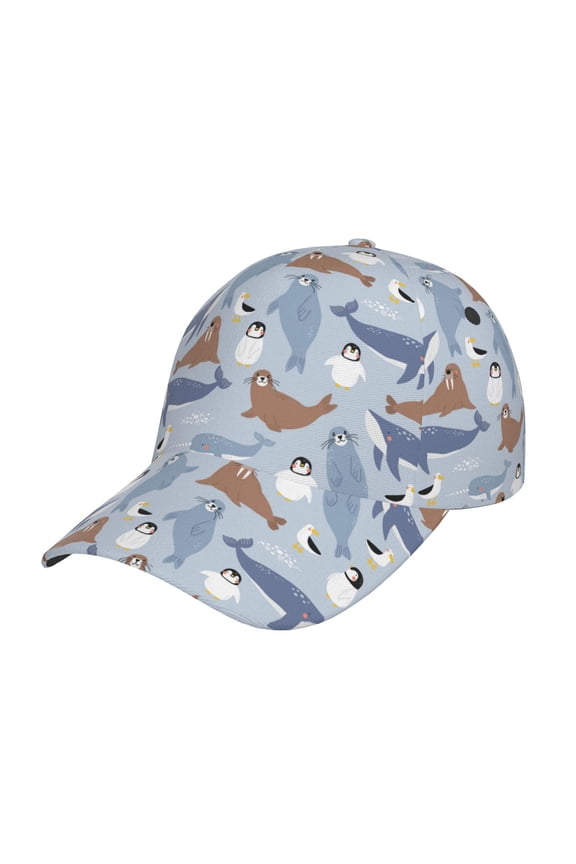 Unisex Seal Fox Seagull Whales Pattern Baseball Cap Unisex Washed Classic Adjustable Hat