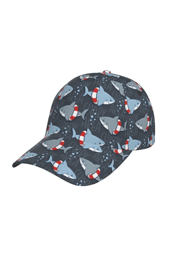 Unisex Shark Wearing Swim Ring Pattern Baseball Cap Unisex Washed Classic Adjustable Hat