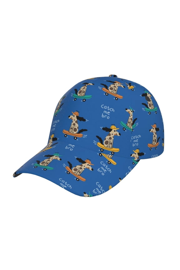Unisex Skater Dog Pattern Baseball Cap Unisex Washed Classic Adjustable Hat