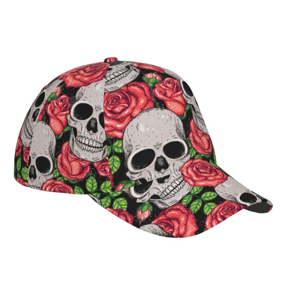 Kdxio Unisex Skull and Roses Pattern Baseball Cap Unisex Washed Classic Adjustable Hat