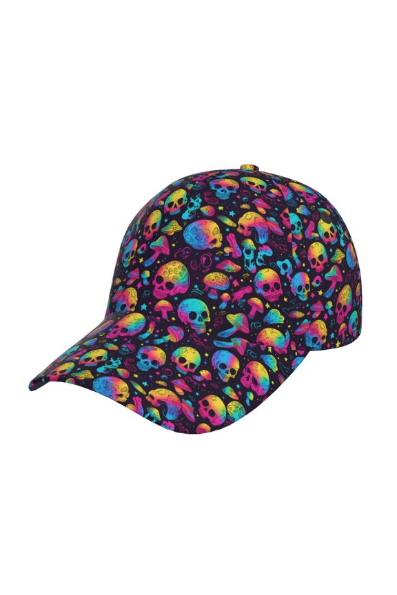 Unisex Skull rainbow color mushroom Pattern Baseball Cap Unisex Washed Classic Adjustable Hat