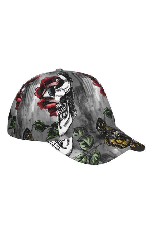 Unisex Skulls Roses Pattern Baseball Cap Unisex Washed Classic Adjustable Hat