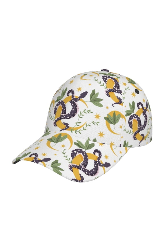 Unisex Snake And Moon Pattern Baseball Cap Unisex Washed Classic Adjustable Hat
