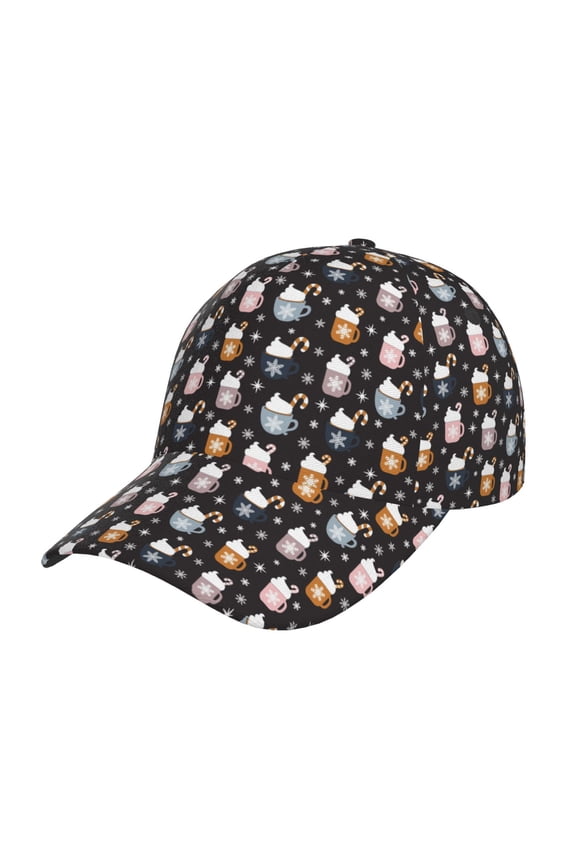 Unisex Snowflake Cream Hot Cocoa Pattern Baseball Cap Unisex Washed Classic Adjustable Hat