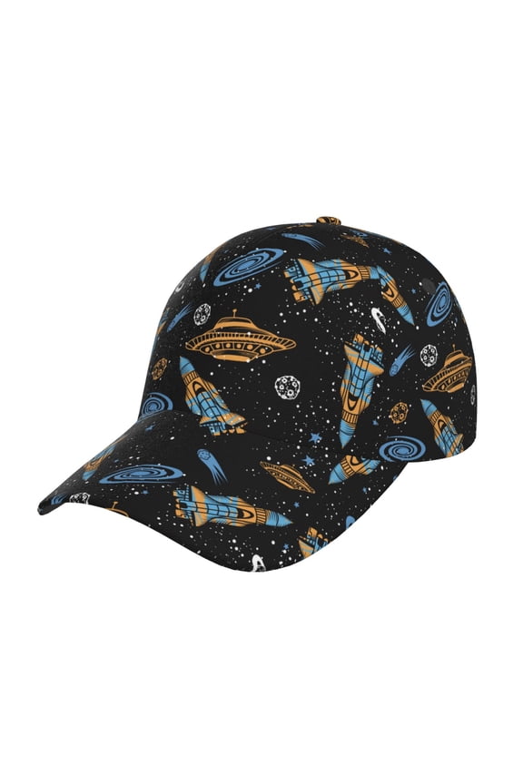 Unisex Space Rocket Pattern Baseball Cap Unisex Washed Classic Adjustable Hat