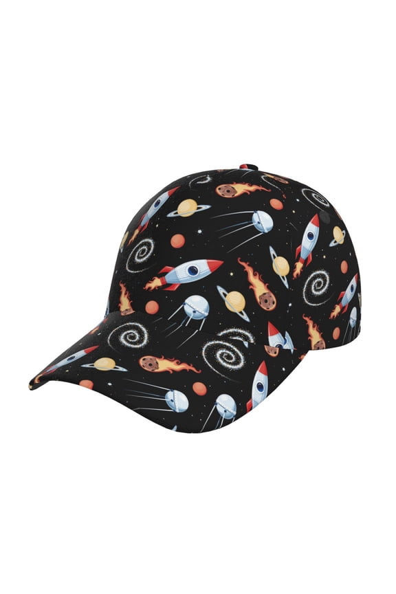 Unisex Space Rocket Pattern Baseball Cap Unisex Washed Classic Adjustable Hat