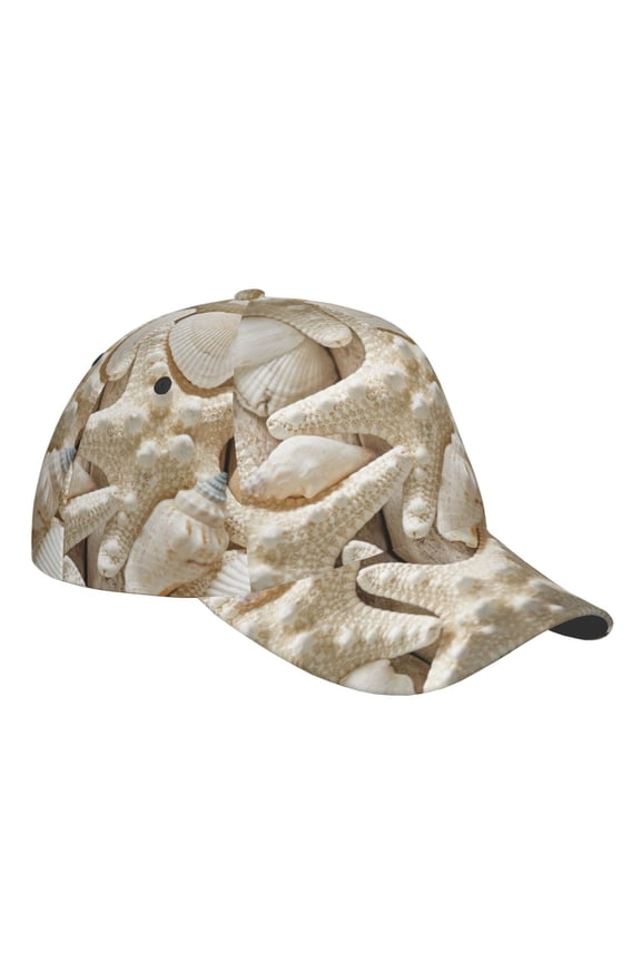 Unisex Starfish and Sea Shells Pattern Baseball Cap Unisex Washed Classic Adjustable Hat