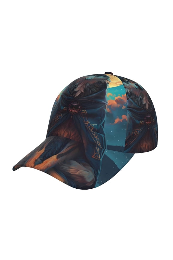 Unisex Starry Sky Moon Wolf Leader Pattern Baseball Cap Unisex Washed Classic Adjustable Hat