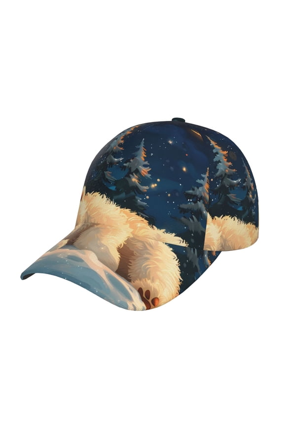 Unisex Starry Sky Sleep White Bear Pattern Baseball Cap Unisex Washed Classic Adjustable Hat