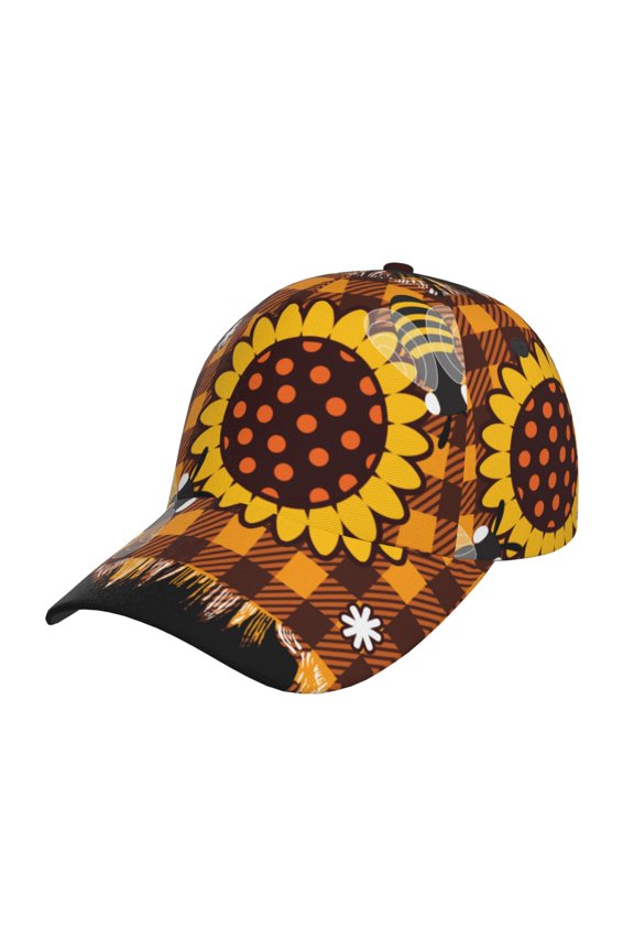Unisex Sunflower Gnomes and Bees Pattern Baseball Cap Unisex Washed Classic Adjustable Hat