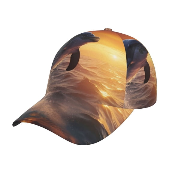 Kdxio Unisex Sunset Dancing Dolphin Pattern Baseball Cap Unisex Washed Classic Adjustable Hat