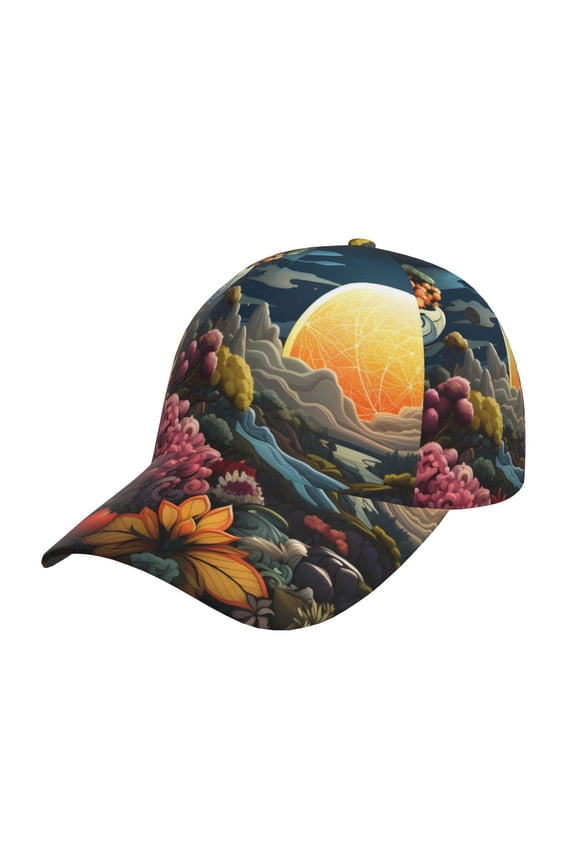 Unisex Sunset Floral Fantasy Landscape Pattern Baseball Cap Unisex Washed Classic Adjustable Hat