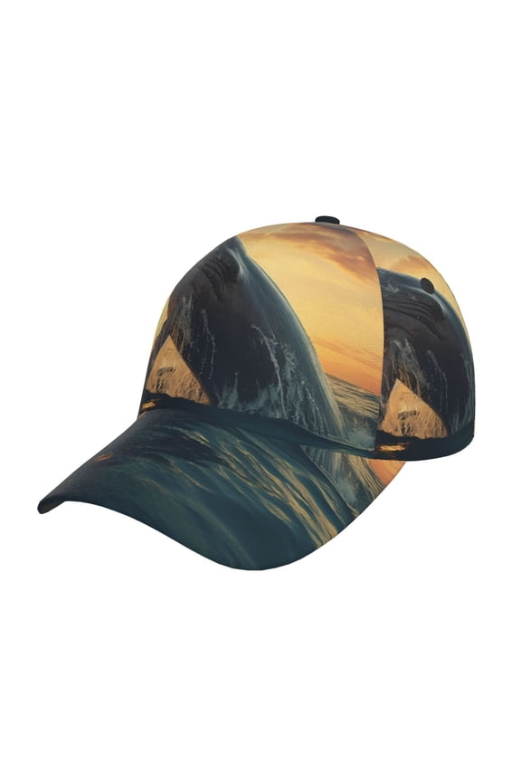 Unisex Sunset Ocean Whale Pattern Baseball Cap Unisex Washed Classic Adjustable Hat