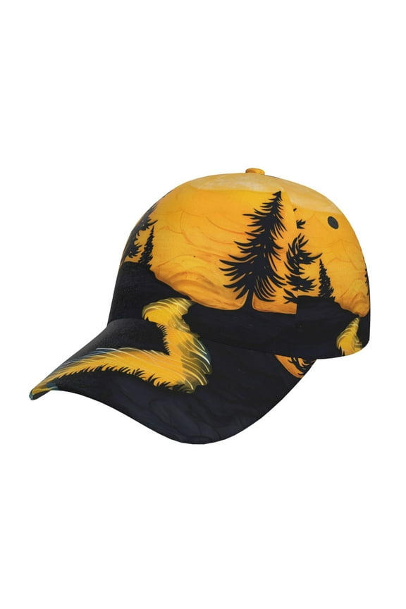 Unisex Sunset River Pine Trees Pattern Baseball Cap Unisex Washed Classic Adjustable Hat