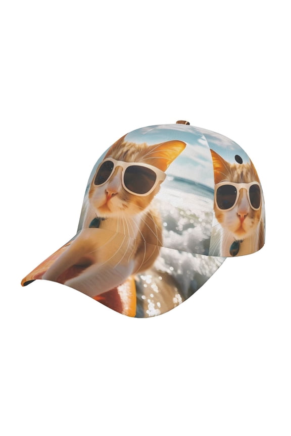 Unisex Surfing Cat Sun Pattern Baseball Cap Unisex Washed Classic Adjustable Hat