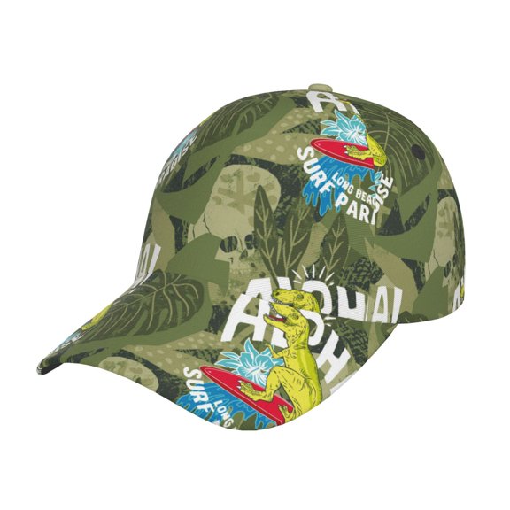 Kdxio Unisex Surfing Dinosaur Pattern Baseball Cap Unisex Washed Classic Adjustable Hat