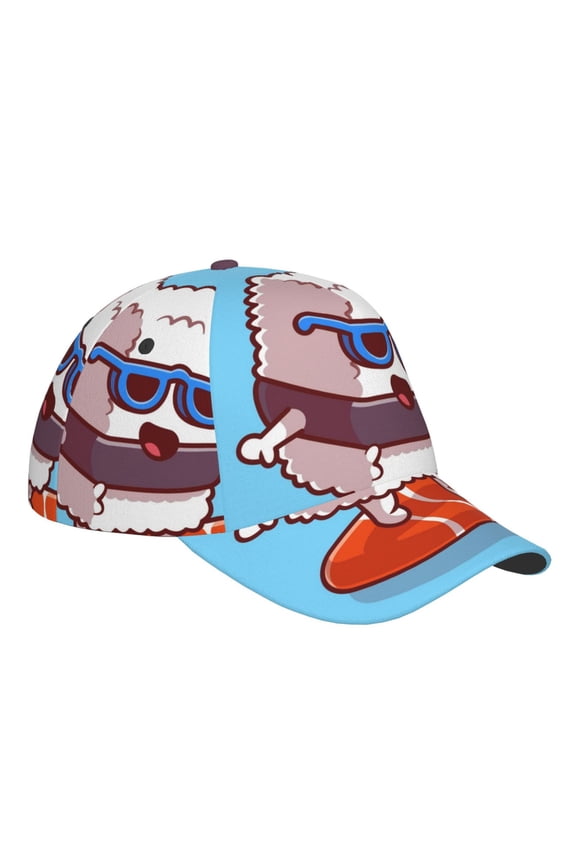 Unisex Sushi Salmon Surfing Pattern Baseball Cap Unisex Washed Classic Adjustable Hat