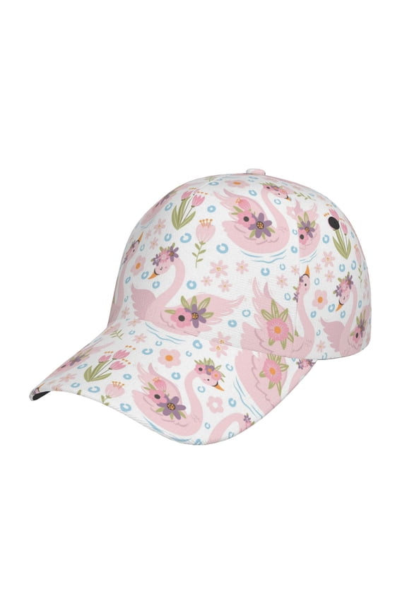 Unisex Swan And Flowers Pattern Baseball Cap Unisex Washed Classic Adjustable Hat