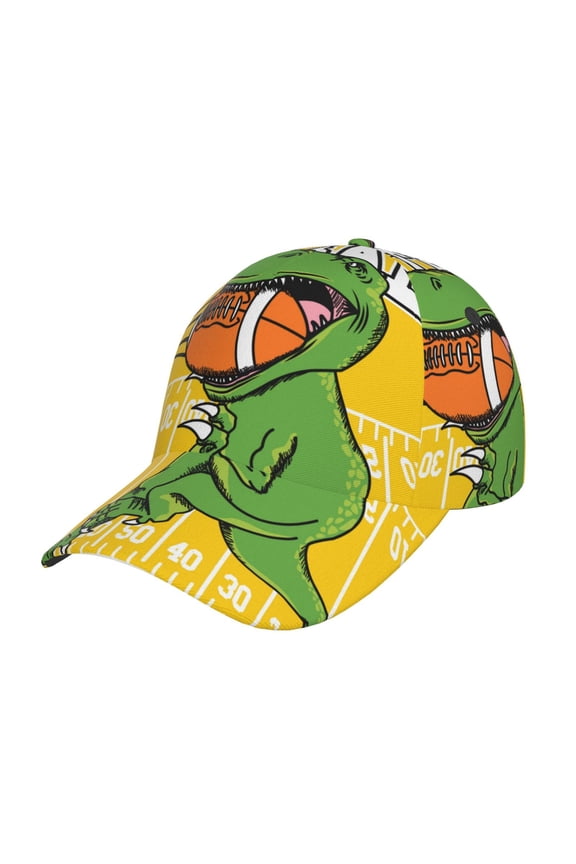 Unisex T-Rex Playing Football Pattern Baseball Cap Unisex Washed Classic Adjustable Hat