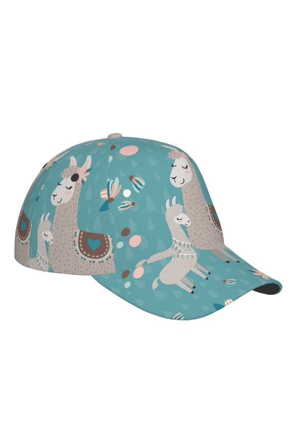 Unisex Teal Mama Llama Pattern Baseball Cap Unisex Washed Classic Adjustable Hat