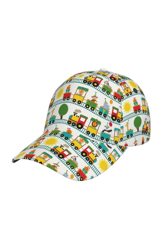 Unisex Train With Animals Pattern Baseball Cap Unisex Washed Classic Adjustable Hat