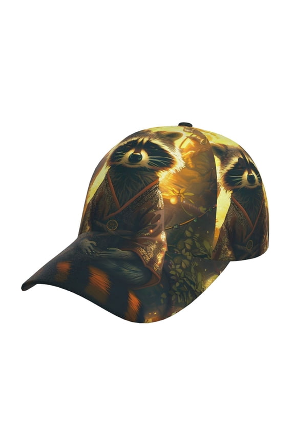 Unisex Tree Meditating Raccoon Pattern Baseball Cap Unisex Washed Classic Adjustable Hat