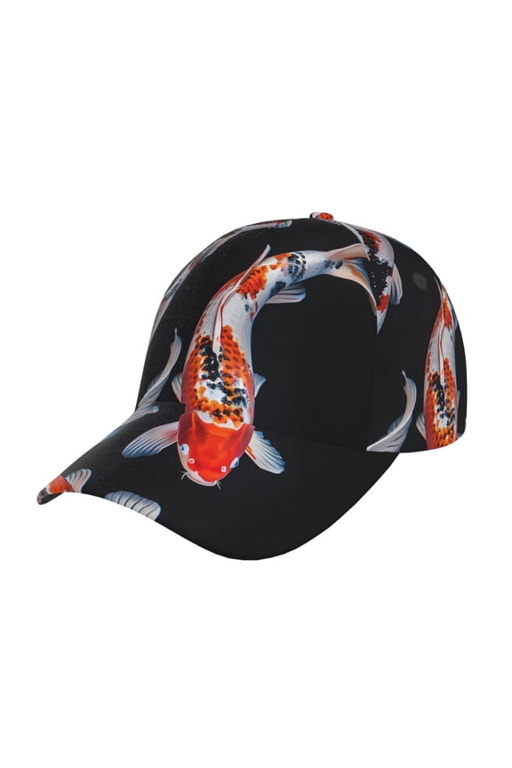 Unisex Tricolor Koi Fish Trio Pattern Baseball Cap Unisex Washed Classic Adjustable Hat
