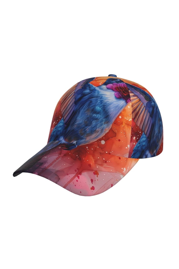 Unisex Vibrant Hummingbird Watercolor Art Pattern Baseball Cap Unisex Washed Classic Adjustable Hat