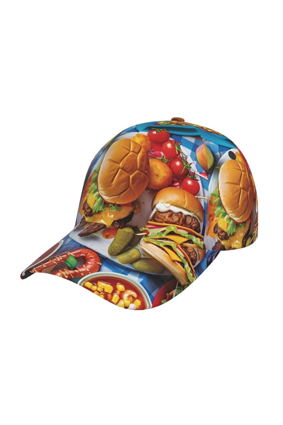Unisex Vibrant Picnic Food Spread Pattern Baseball Cap Unisex Washed Classic Adjustable Hat