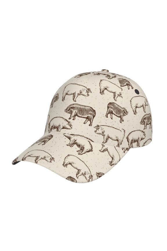 Unisex Vintage Farm Pigs Pattern Baseball Cap Unisex Washed Classic Adjustable Hat