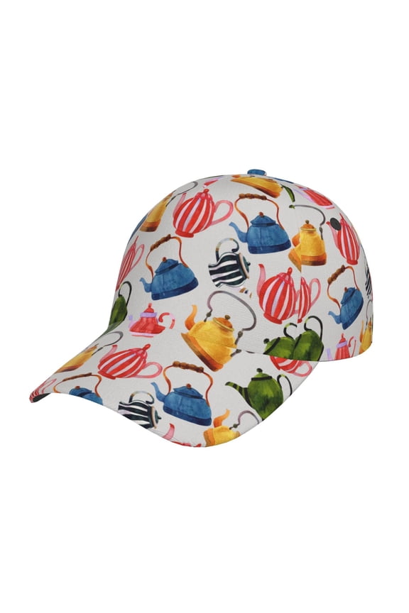 Unisex Watercolor Teapots Pattern Baseball Cap Unisex Washed Classic Adjustable Hat